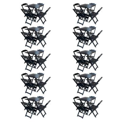 Kit 10 Conjuntos De Mesa Com 4 Cadeiras De Madeira Dobravel 70X70 Qualidade Móveis Guara - Preto