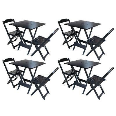 Kit 4 Jogos De Mesa Dobravel Com 2 Cadeiras De Madeira 70x70 Ideal Para Bar E Restaurante - Preto