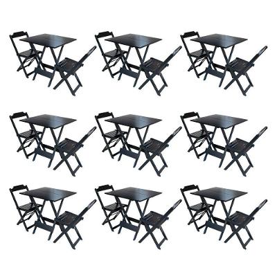 Kit 9 Jogos De Mesa Dobravel Com 2 Cadeiras De Madeira 70X70 Para Restaurante E Bar - Preto