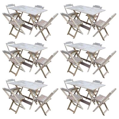 Kit 6 Conjuntos De Mesa Com 4 Cadeiras De Madeira Dobravel 120X70 Sem Pintura/Crua - Marrom