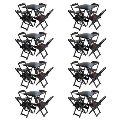 Kit 8 Conjuntos De Mesa Com 4 Cadeiras De Madeira Dobravel 70X70 Marrom - Marrom