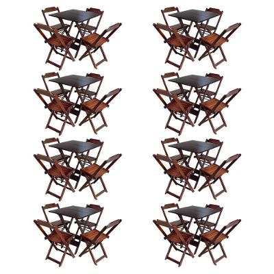 Kit 8 Conjuntos De Mesa Com 4 Cadeiras De Madeira Dobravel 70X70 Imbuia - Marrom