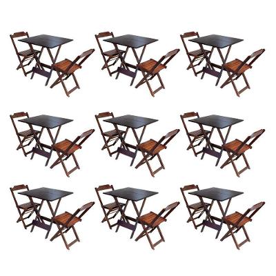 Kit 9 Jogos De Mesa Dobravel Com 2 Cadeiras De Madeira 70X70 Para Restaurante E Bar - Imbuia