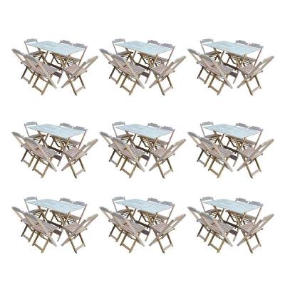 Kit 9 Conjuntos De Mesa Dobravel Com 6 Cadeiras De Madeira 120X70 Para Restaurante E Bar- Sem Pintur