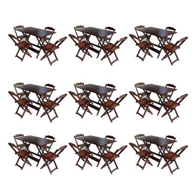 Kit 9 Conjuntos De Mesa Dobravel Com 4 Cadeiras De Madeira 120X70 Para Restaurante E Bar - Imbuia
