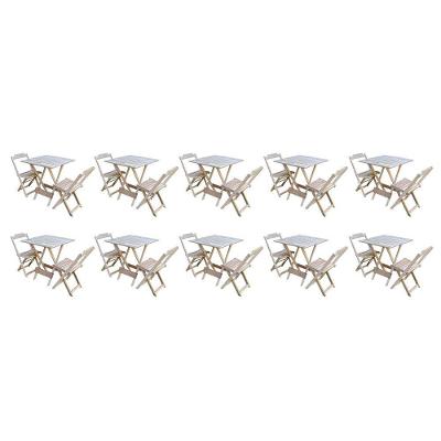 Kit 10 Conjuntos De Mesa Dobravel Com 2 Cadeiras De Madeira 70x70 - Sem Pintura
