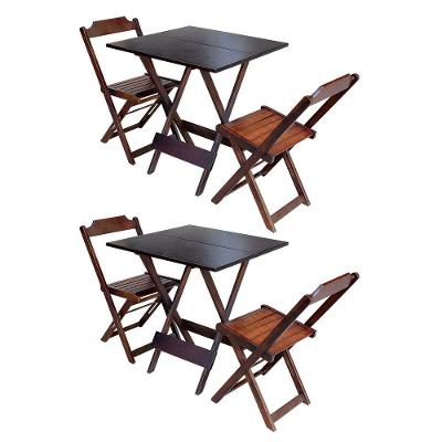 Kit 2 Jogos De Mesa Dobravel Com 2 Cadeiras De Madeira 70x70 Ideal Para Bar E Restaurante - Imbuia