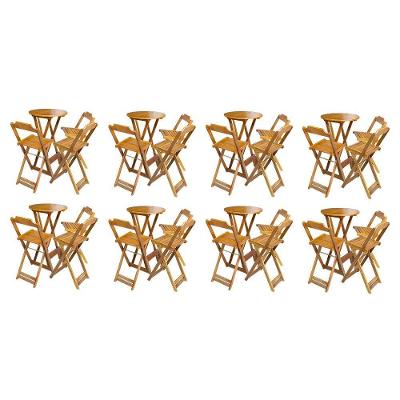 Kit 8 Jogos De Mesa Bistrô De Madeira Dobrável Com 3 Banquetas - Mel