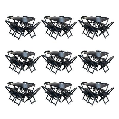 Kit 9 Conjuntos De Mesa Dobravel Com 6 Cadeiras De Madeira 120X70 Para Restaurante E Bar - Preto