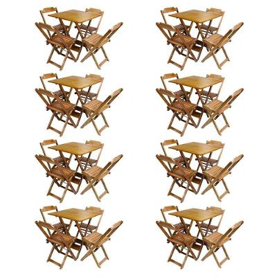 Kit 8 Jogos De Mesa Com 4 Cadeiras De Madeira Dobravel 70X70 - Mel - Amarelo