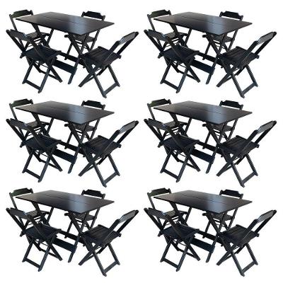 Kit 6 Conjuntos De Mesa Com 4 Cadeiras De Madeira Dobravel 120X70 Preto - Preto