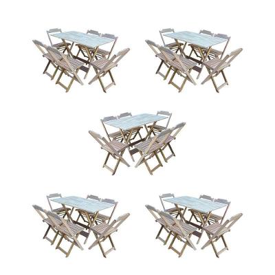 Kit 5 Jogos De Mesa Dobravel Com 6 Cadeiras De Madeira 120X70 Para Restaurante E Bar - Sem Pintura