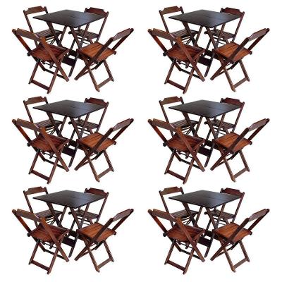 Kit 6 Conjuntos De Mesa Com 4 Cadeiras De Madeira Dobravel 70X70 Imbuia - Marrom