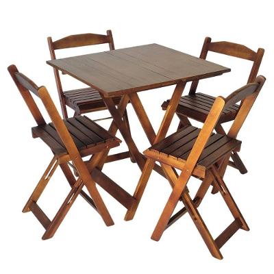 Mesa Dobrável 70x70 Com 4 Cadeiras De Madeira Dobrável Retrátil Imbuia