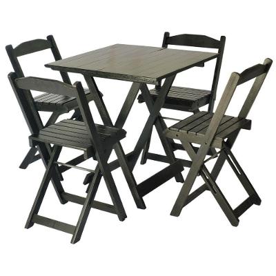 Mesa Dobrável 70x70 Com 4 Cadeiras De Madeira Dobrável Retrátil Preto