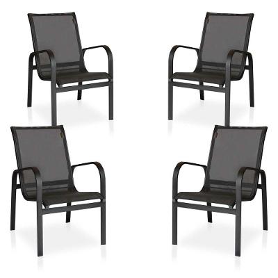 Conjunto 4 Cadeiras Para , área Externa, Gourmet E Jardim - Preto Em Tela Sling Preto