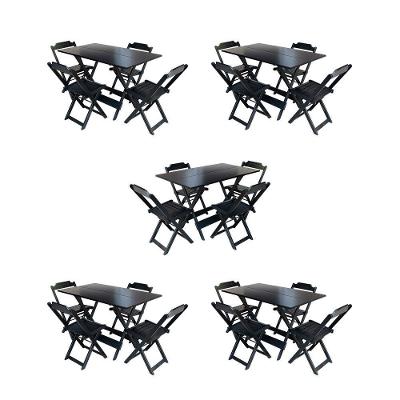 Kit 5 Conjuntos De Mesa Dobravel Com 4 Cadeiras De Madeira 120X70 Para Restaurante E Bar - Preto