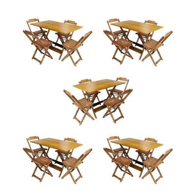 Kit 5 Conjuntos De Mesa Dobravel Com 4 Cadeiras De Madeira 120X70 Para Restaurante E Bar - Mel