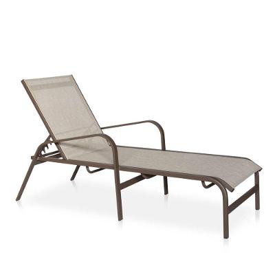 Espreguiçadeira Para Piscina, área Externa, Jardim, - Marrom E Tela Sling Café Com Leite