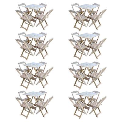 Kit 8 Conjuntos De Mesa Com 4 Cadeiras De Madeira Dobravel 70X70 Sem Pintura/Crua - Marrom