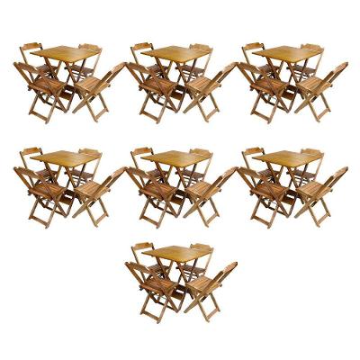Kit 7 Jogos De Mesa Dobravel Com 4 Cadeiras De Madeira 70X70 Para Restaurante E Bar - Mel