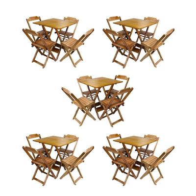 Kit 5 Jogos De Mesa Dobravel Com 4 Cadeiras De Madeira 70X70 Para Restaurante E Bar - Mel