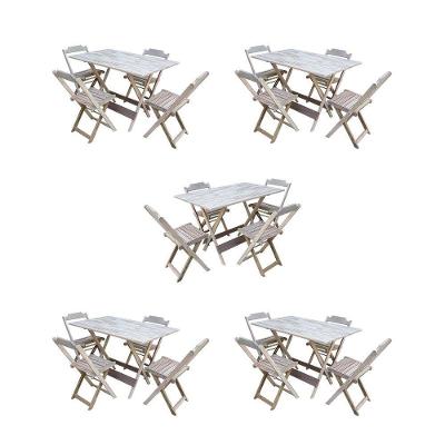 Kit 5 Conjuntos De Mesa Dobravel Com 4 Cadeiras De Madeira 120X70 Para Restaurante E Bar - Sem Pintu