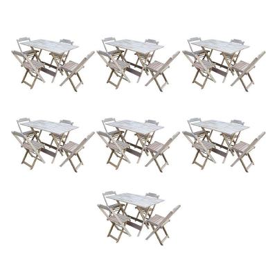 Kit 7 Conjuntos De Mesa Dobravel Com 4 Cadeiras De Madeira 120X70 Para Restaurante E Bar - Sem Pintu