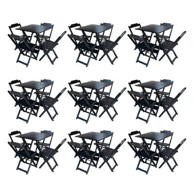 Kit 9 Conjuntos De Mesa Dobravel Com 4 Cadeiras De Madeira 70X70 Para Restaurante E Bar - Preto