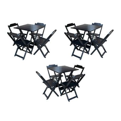 Kit 3 Jogos De Mesa Dobravel Com 4 Cadeiras De Madeira 70X70 Para Restaurante E Bar - Preto