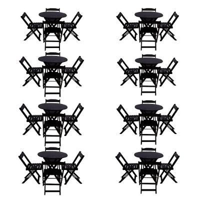 Kit 8 Jogos De Mesa Dobravel Com 4 Cadeiras Tampo Redondo 70X70 Preto - Preto