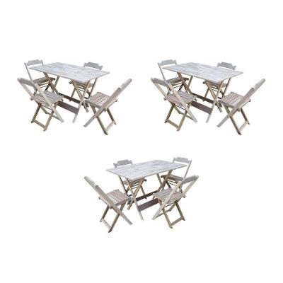 Kit 3 Conjuntos De Mesa Dobravel Com 4 Cadeiras De Madeira 120X70 Para Restaurante E Bar - Sem Pintu