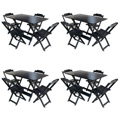 Kit 4 Conjuntos De Mesa Com 4 Cadeiras De Madeira Dobravel 120X70 Preto - Preto