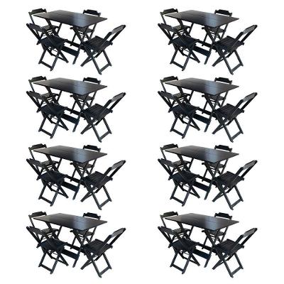 Kit 8 Conjuntos De Mesa Com 4 Cadeiras De Madeira Dobravel 120X70 Preto - Preto