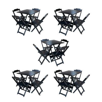 Kit 5 Jogos De Mesa Dobravel Com 4 Cadeiras De Madeira 70X70 Para Restaurante E Bar - Preto
