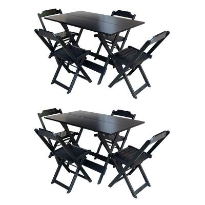 Kit 2 Jogos De Mesa Com 4 Cadeiras De Madeira Dobravel 120X70 - Preto - Preto