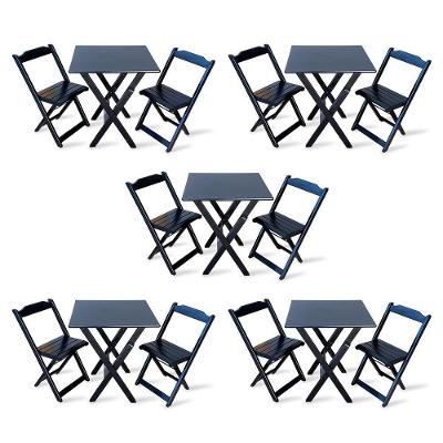 Kit De 5 Conjuntos De Mesa Dobrável 70x70 Com 2 Cadeiras Preto