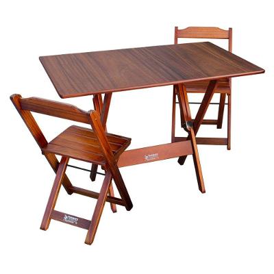 Conjunto Com Jogo De Mesa Dobravel 70x110 Com 2 Cadeiras Imbuia Tarimata Cor: Marrom