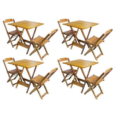 Kit 4 Conjuntos De Mesa Dobravel Com 2 Cadeiras De Madeira 70x70 - Mel
