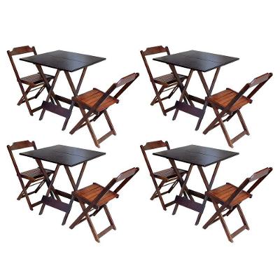 Kit 4 Jogos De Mesa Dobravel Com 2 Cadeiras De Madeira 70x70 Ideal Para Bar E Restaurante - Imbuia