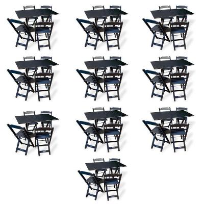 Kit De 10 Conjuntos De Mesa Dobrável 70x110 Com 4 Cadeiras Preto Cor: Preto