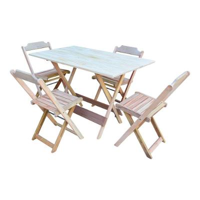 Conjunto De Mesa Com 4 Cadeiras De Madeira Dobravel 120X70 Sem Pintura/Crua - Marrom