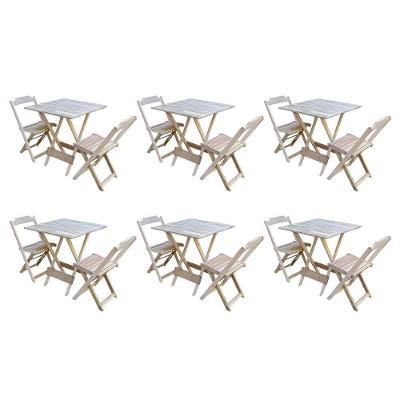 Kit 6 Conjuntos De Mesa Dobravel Com 2 Cadeiras De Madeira 70x70 - Sem Pintura