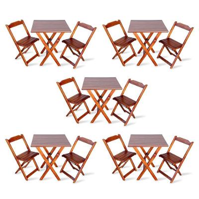 Kit De 5 Conjuntos De Mesa Dobrável 70x70 Com 2 Cadeiras Imbuia