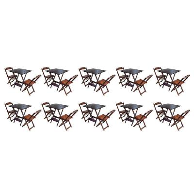 Kit 10 Jogos De Mesa Dobravel Com 2 Cadeiras De Madeira 70x70 Ideal Para Bar E Restaurante - Imbuia
