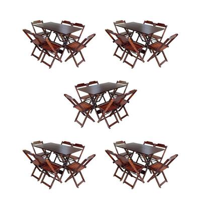 Kit 5 Conjuntos De Mesa Dobravel Com 6 Cadeiras De Madeira 120X70 Para Restaurante E Bar - Imbuia