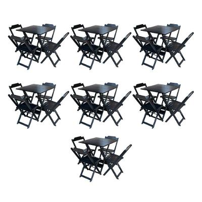 Kit 7 Jogos De Mesa Dobravel Com 4 Cadeiras De Madeira 70X70 Para Restaurante E Bar - Preto