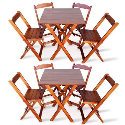 Kit 2 Conjuntos De Mesa Dobravel Com 4 Cadeiras Dobráveis De Madeira 70x70 Cm Imbuia Cor: Marrom