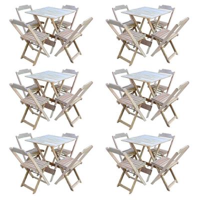 Kit 6 Conjuntos De Mesa Com 4 Cadeiras De Madeira Dobravel 70X70 Sem Pintura/Crua - Marrom