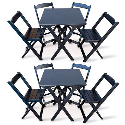 Kit 2 Conjuntos De Mesa Dobravel Com 4 Cadeiras Dobráveis De Madeira 70x70 Cm Preto Cor: Preto